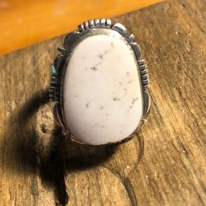 Robert Shakey 7 white turquoise silver ring